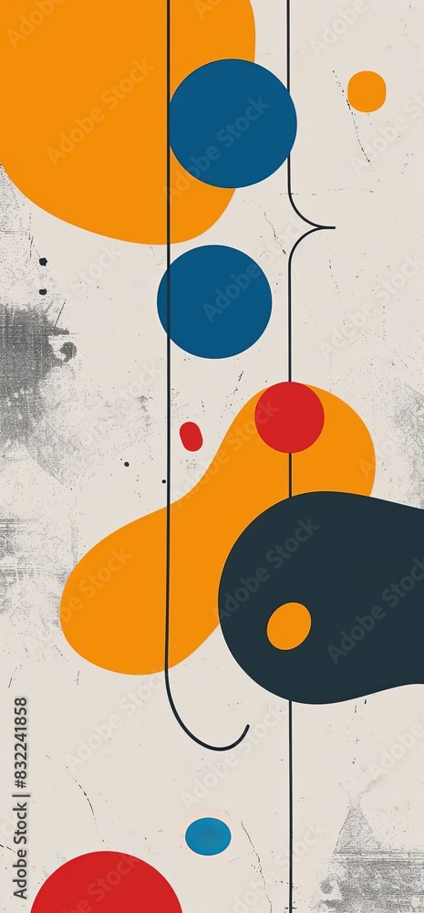Poster a vibrant abstract painting featuring an intricate arrangement of circles and lines in a harmonious 