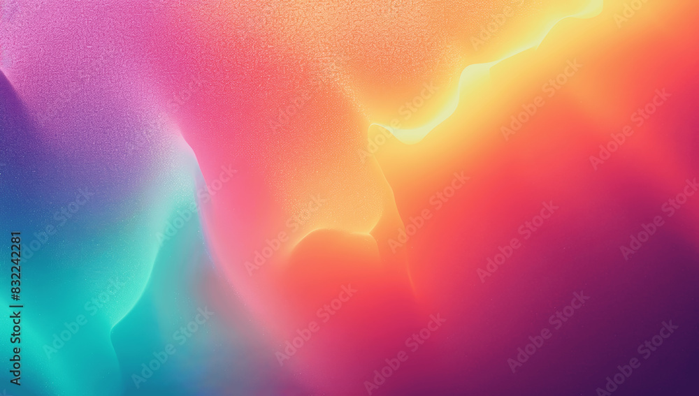 Poster colorful gradient background with abstract shapes and grainy texture