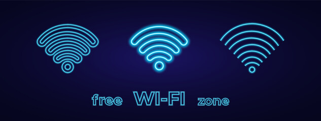 Vector set of signal wifi signs neon effect. Fully vector effect without raster effects