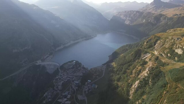View of Lac Du Chevril above Tignes Les Boisses and Tignes Les Brevieres