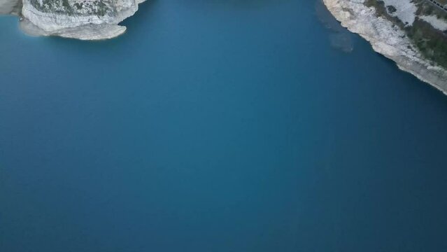 Drone flight over the damn of Tignes, barrage lac du chevril