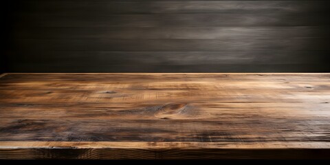 Perspective view of a wooden table corner against a black background. Concept Photography, Wooden Table, Perspective View, Corner, Black Background