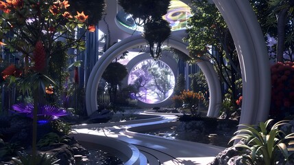 Enchanting Celestial Dreamscape:A Surreal Architectural Wonderland Immersed in Nature's Ethereal Beauty