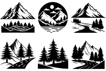 Set of icons of mountains