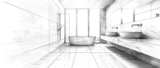 Architectural Drawing of Modern Bathroom..