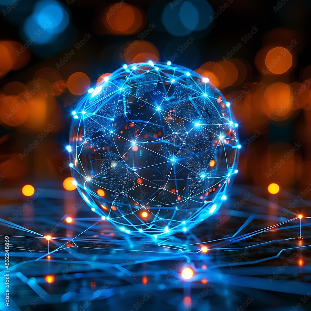 Poster a graphical representation of the concept of digital global network connectivity.
