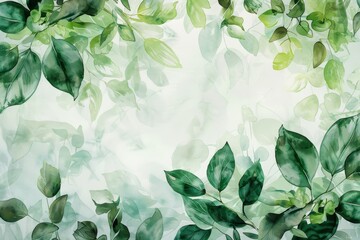 a Watercolor waterpaint adorned with defocused green leaves and yellow leaves arrangement for banner advertisement, adding a touch of allure and vibrancy to marketing visuals.