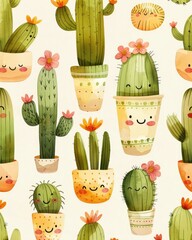 Cute Cactus Pattern, Playful Succulent Design