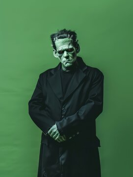 Frankenstein Costume for Halloween on a Green Banner 