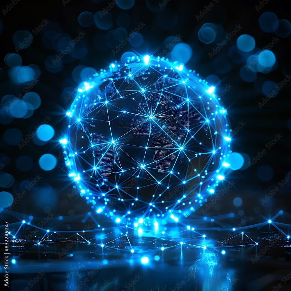 Aufkleber a graphical representation of the concept of digital global network connectivity.