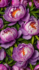 Bright Violet Peonies pattern in vertical design 9:19 for wallpaper.