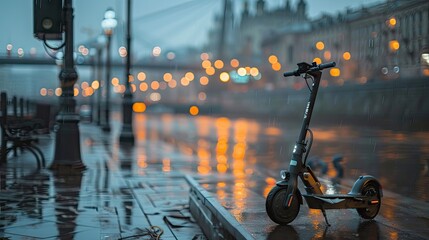 Lonely Scooter Caught in the Rain
