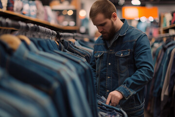 Obraz premium Portrait of Male Shopper in Denim Store.