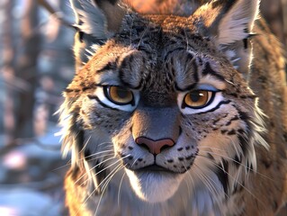 Obraz premium Intense Gaze of a Lynx in its Snowy Forest Habitat