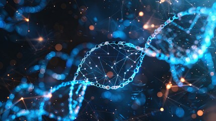 Glowing DNA Strands on Technological Background