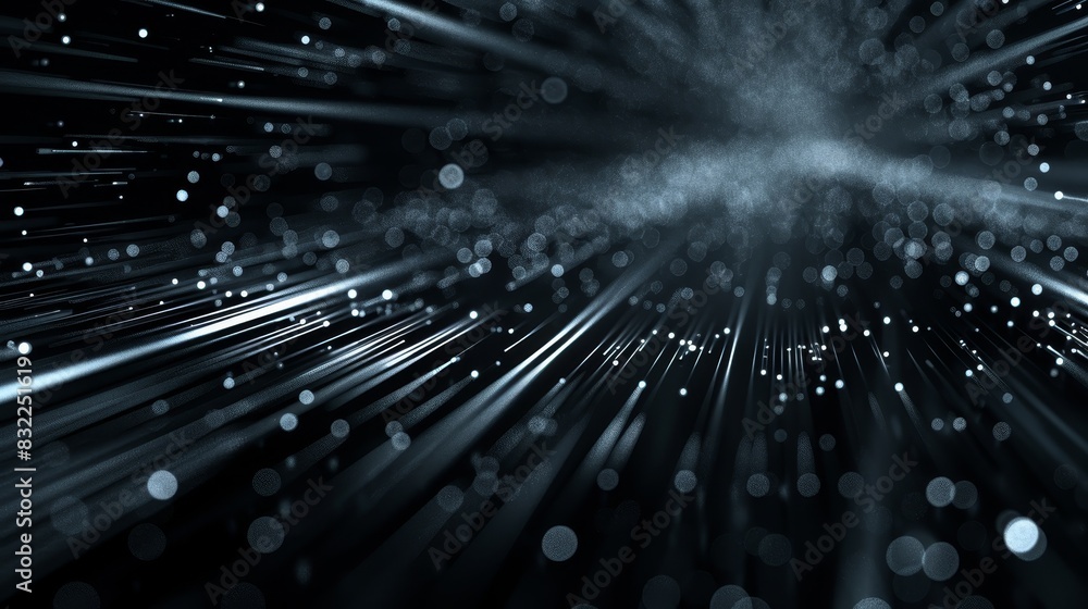 Poster abstract black and white background with dynamic lines and glowing particles. futuristic digital spa