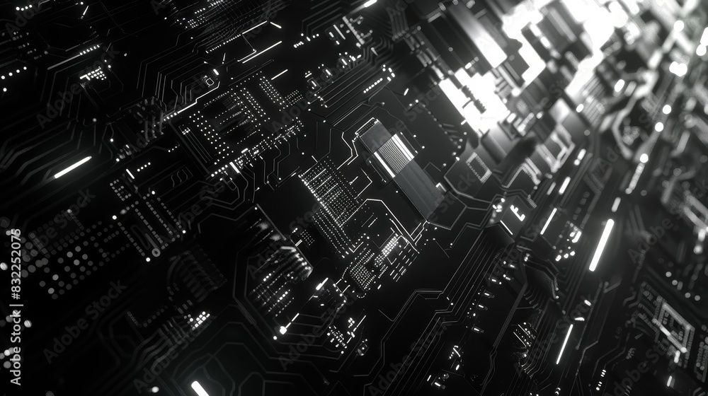 Poster abstract digital circuit board with glowing lights, representing futuristic technology and innovatio