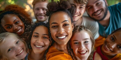 Obraz premium Diverse group of people coming together with open arms in a community. Concept Community Unity, Diversity Awareness, Inclusion Celebration, Multicultural Gathering, Open-Arms Welcome