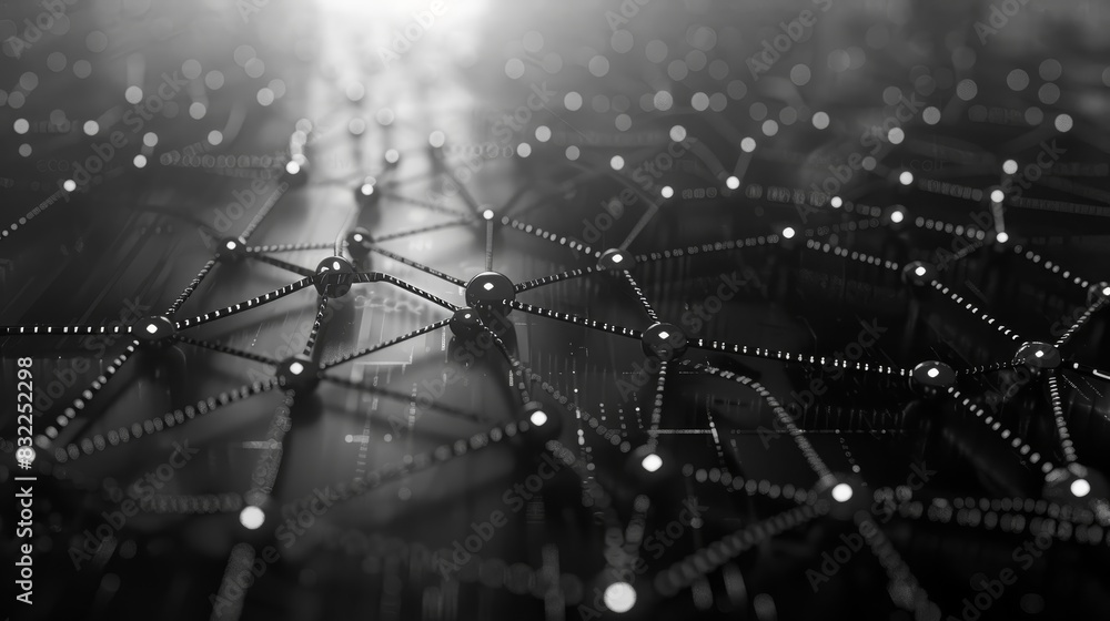 Aufkleber abstract digital network in black and white, illustrating interconnected nodes and lines in a modern