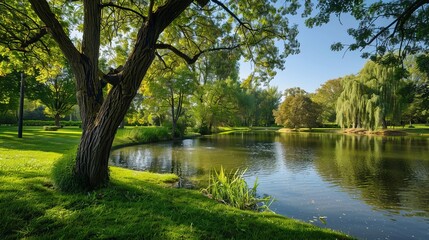 Serene Panoramic View: Stunning Park Landscape with Tranquil Scenery and Lush Greenery - Nature's Beauty