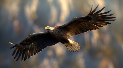 Obraz premium Powerful Bald Eagle Soaring Through the Cloudy Skies