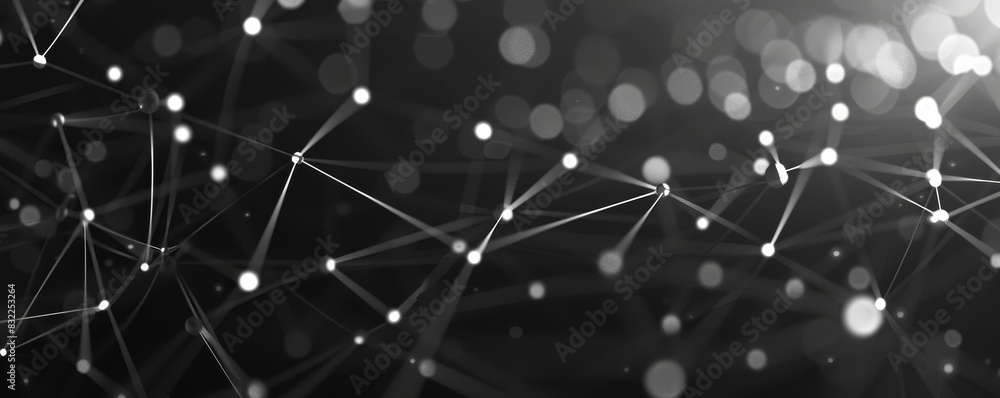 Aufkleber black and white abstract background with connected lines and dots forming a network, resembling digi