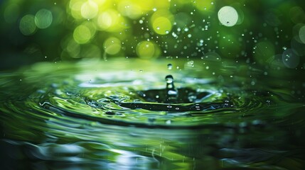Water Droplets and Waves with Green Reflection – Nature and Serenity Concept