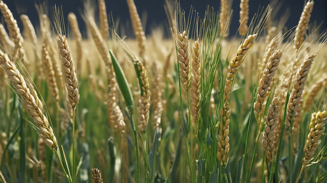 Close-up Of Genetically Modified Wheat Plants Resistant To Pests And Diseases, Illustrating The Potential Benefits And Risks Associated With GMO Cultivation, Generative AI