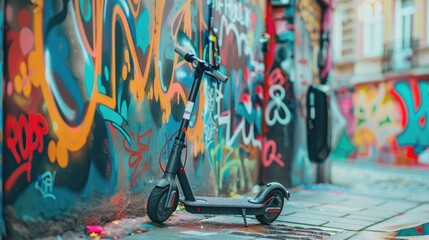 Vibrant Street Vibes: Scooter Parked By Graffiti Wall