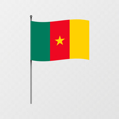 Cameroon national flag on flagpole. Vector illustration.