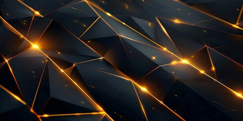  dark blue and gold geometric lines background, Abstract geometric dark background with sharp angles and glowing golden lines creating a futuristic and elegant design. banner
