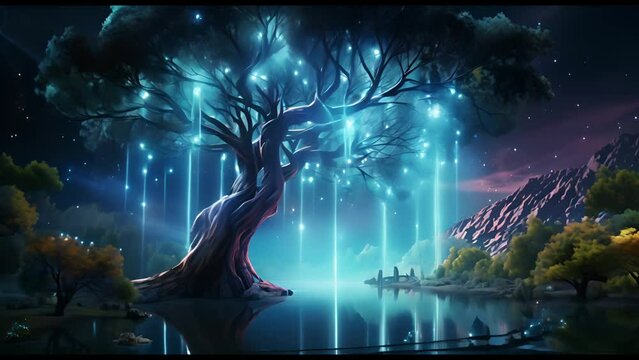 A tree standing in the middle of a lake