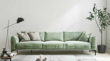 Modern Living Room with Green Sofa, Generative AI