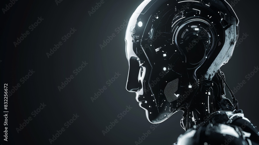 Poster futuristic robot in profile view with intricate details, showcasing advanced ai technology, depicted
