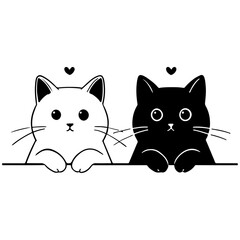 Peeking and Twin Cats Vector Illustration - Perfect for Cat Lovers and Couple Themed Designs