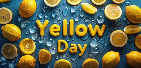 Yellow Day Concept with Lemons and Ice.