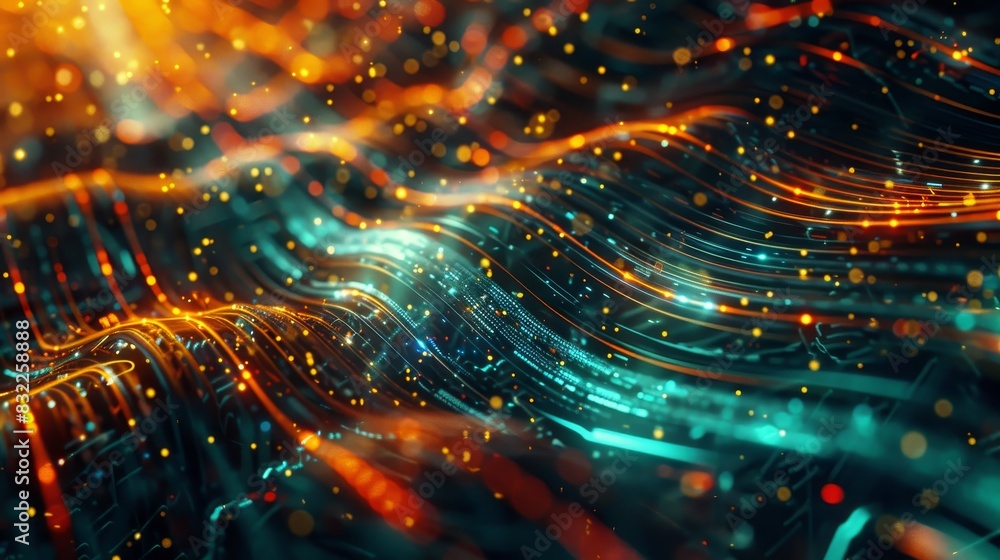 Aufkleber vivid abstract background featuring dynamic flowing lines and glowing particles in vibrant orange an