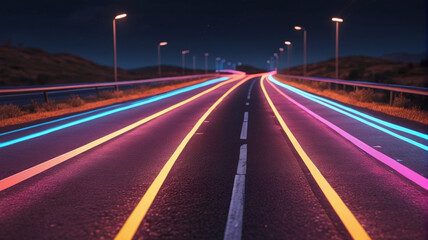 Obraz premium Glowing Pathway: Vibrant Light Trails Create a Spectacle, Generative AI