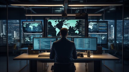 Cyber security analyst identifying a network breach in real-time