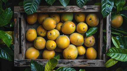 fresh mangoes fruit in wooden basket