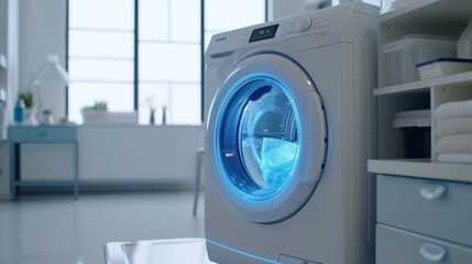 Modern Washing Machine in Bright Laundry Room.