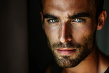 Fototapeta premium Close-up portrait of handsome man with intense blue eyes