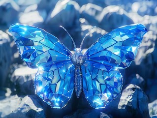 Mesmerizing Butterfly with Vibrant Mosaic Wings in Ethereal Lighting