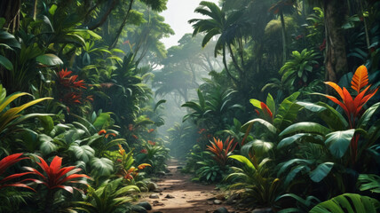 Fototapeta premium Tropical Eden: Embracing the Rich Biodiversity of the Dense Rainforest, Generative AI