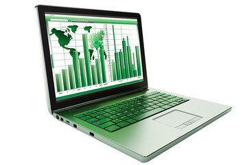 Laptop with financial stock charts on screen with transparent background