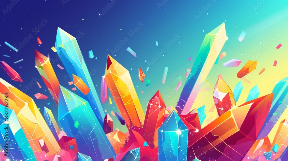 Aufkleber a colorful abstract background with many different colored crystals. the background is blue and the 