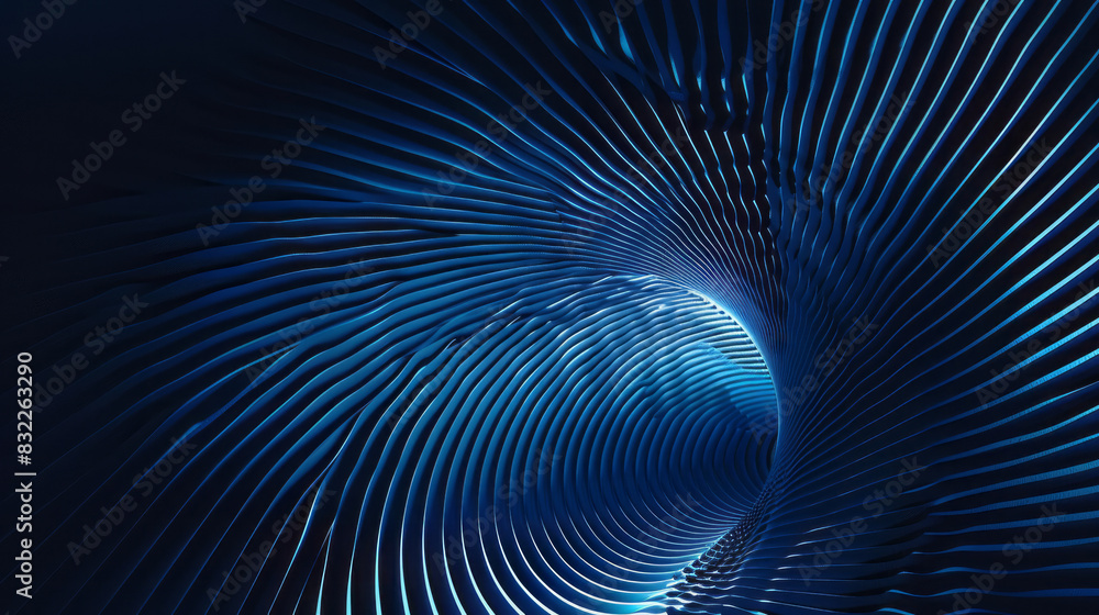 Poster abstract blue spiral with dynamic wave lines in motion