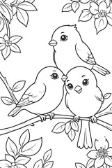 Obraz premium baby birds Kids coloring page book, black and white line art, blank coloring art