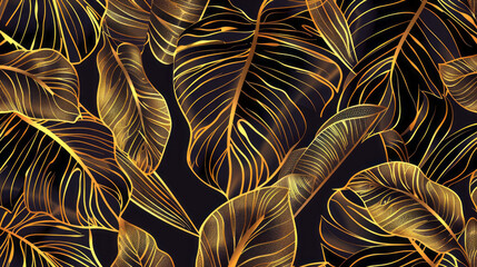 Elegant tropical leaf wallpaper with golden nature design