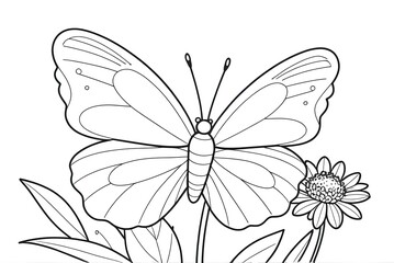 Butterfly Kids coloring page book, black and white line art, blank  coloring art